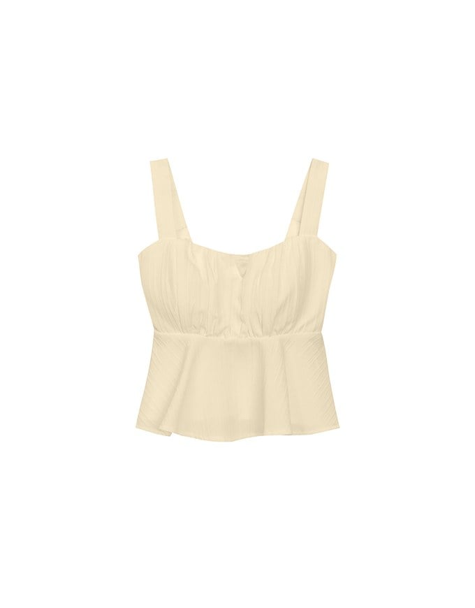 Striped Textured Wide Strap Flowy Crinkled Peplum Top