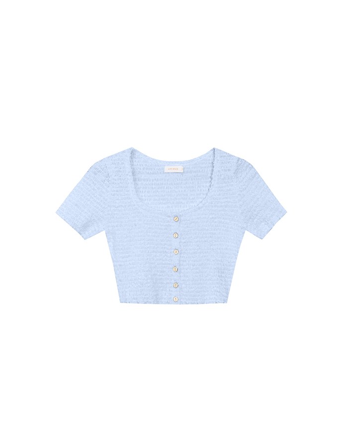 Crinkled Textured Button Down Scoop Neck Cropped Top