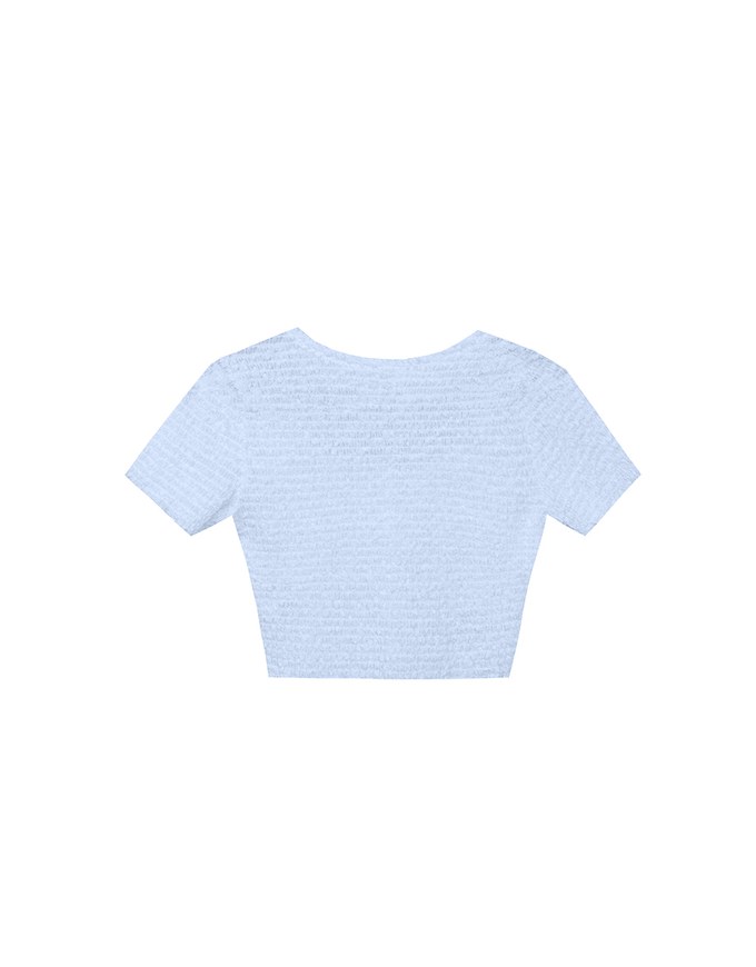 Crinkled Textured Button Down Scoop Neck Cropped Top