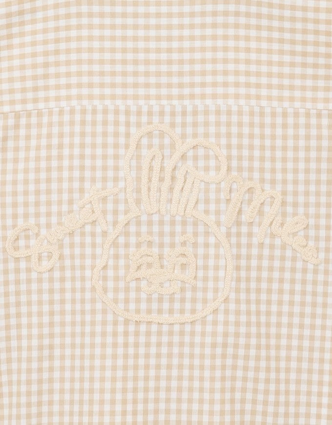 【Lyra & Toby】Embroidery Graphic Oversized Gingham Shirt Blouse