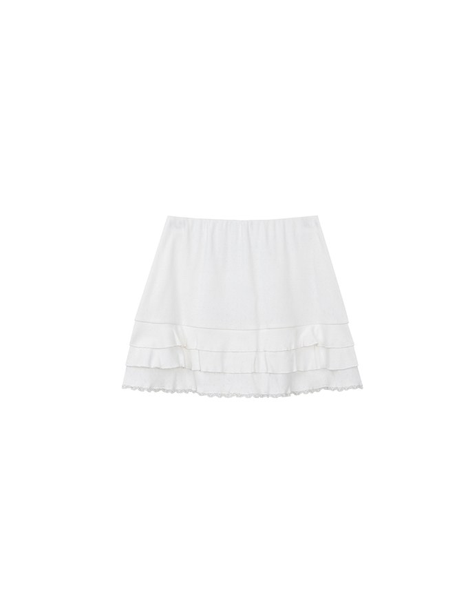 Tiered Ruffle Mini Skirt with Lace Trim Hem
