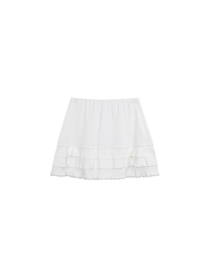 Tiered Ruffle Mini Skirt with Lace Trim Hem