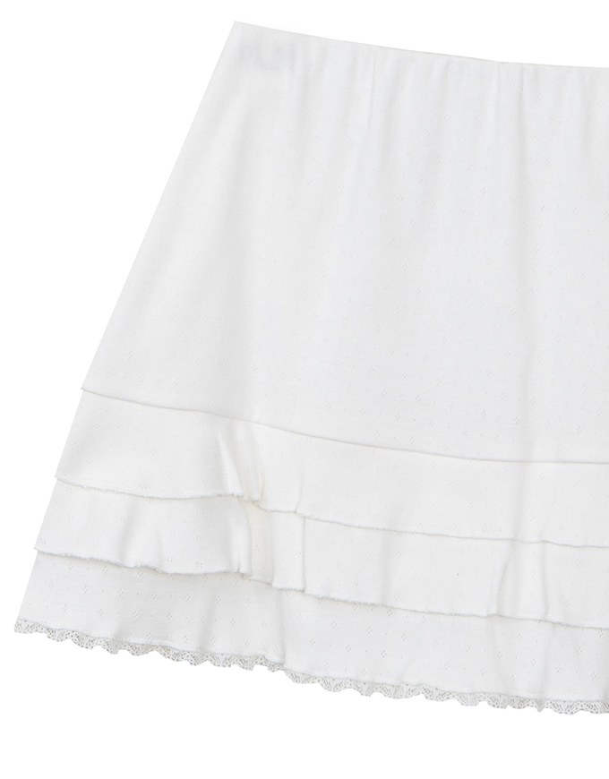 Tiered Ruffle Mini Skirt with Lace Trim Hem