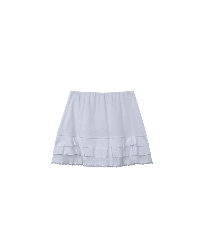 Tiered Ruffle Mini Skirt with Lace Trim Hem