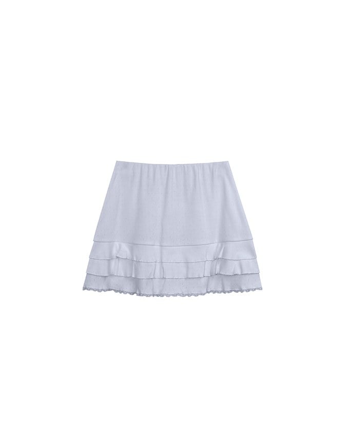 Tiered Ruffle Mini Skirt with Lace Trim Hem