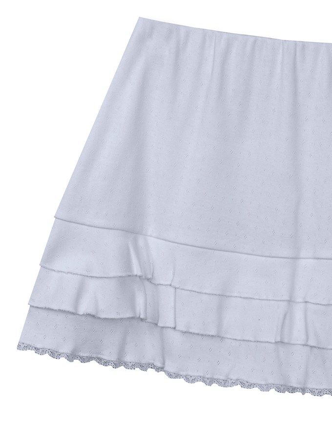 Tiered Ruffle Mini Skirt with Lace Trim Hem