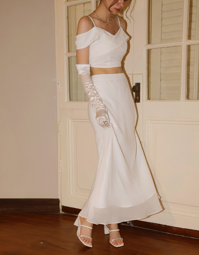 Layered Hem Flowy Chiffon Mermaid Maxi Skirt