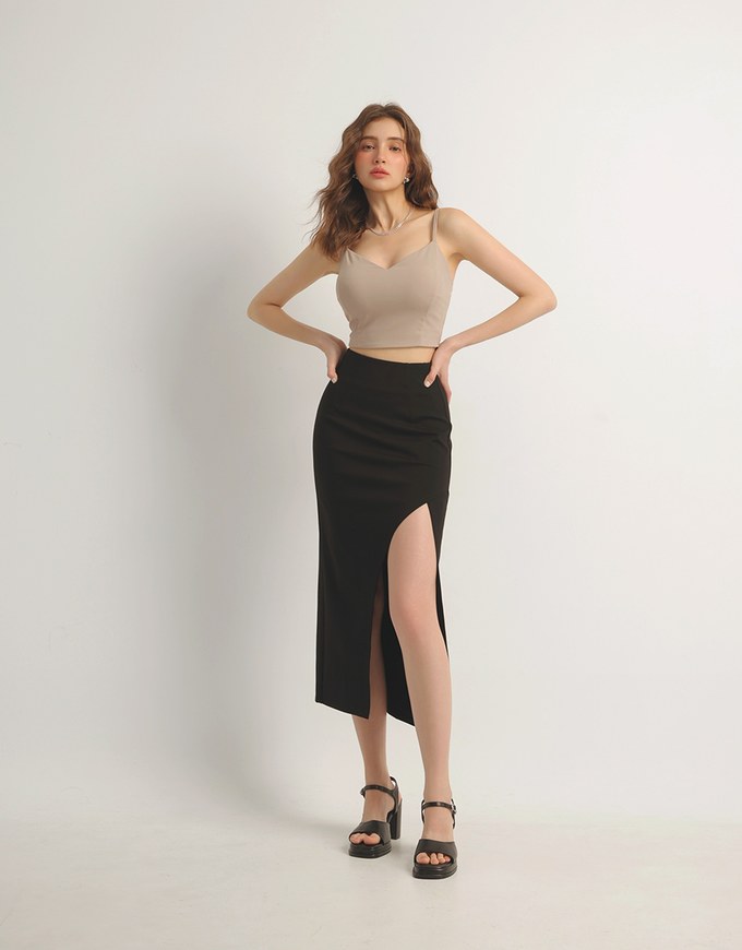 AIRY HOURGLASS Cooling Front Asymmetric Slit Maxi Skirt with Back Pockets