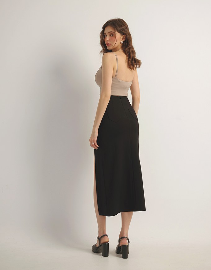 AIRY HOURGLASS Cooling Front Asymmetric Slit Maxi Skirt with Back Pockets