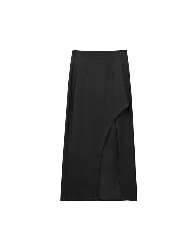 AIRY HOURGLASS Cooling Front Asymmetric Slit Maxi Skirt with Back Pockets