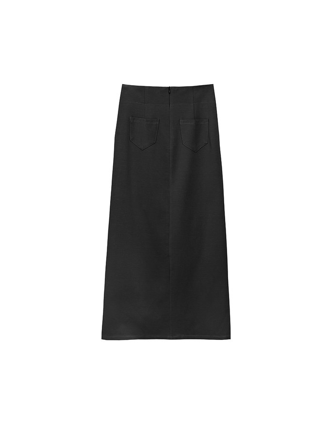 AIRY HOURGLASS Cooling Front Asymmetric Slit Maxi Skirt with Back Pockets
