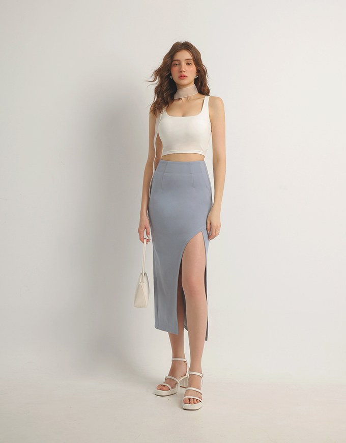 AIRY HOURGLASS Cooling Front Asymmetric Slit Maxi Skirt with Back Pockets