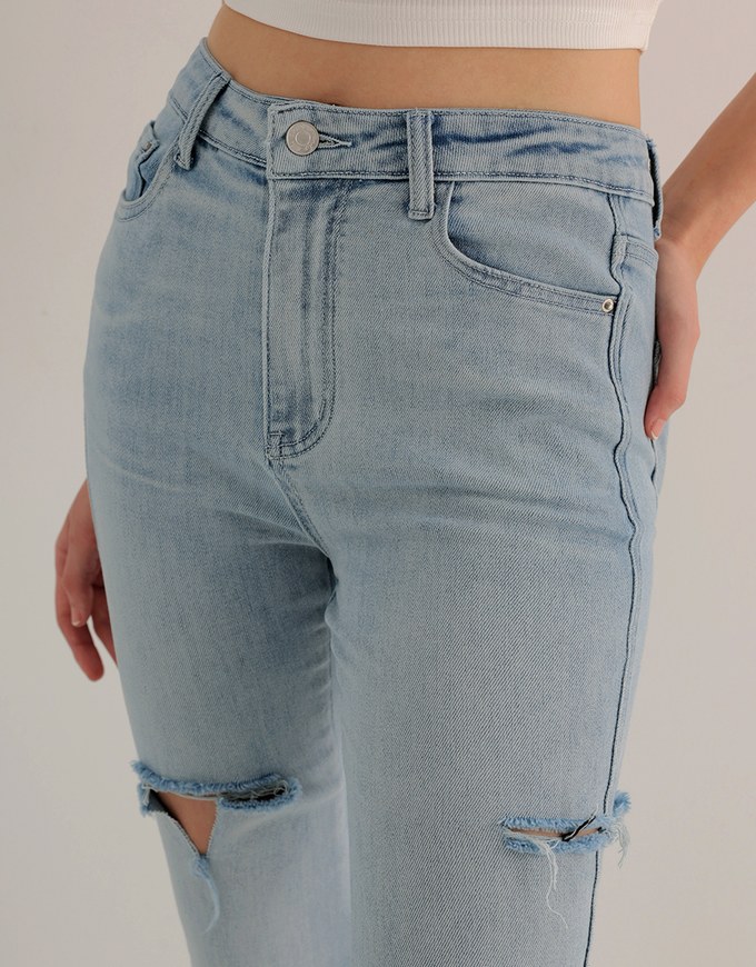 High Waist Vintage Distressed Slim Fit Jeans Denim Flare Pants