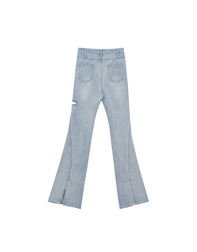 High Waist Vintage Distressed Slim Fit Jeans Denim Flare Pants