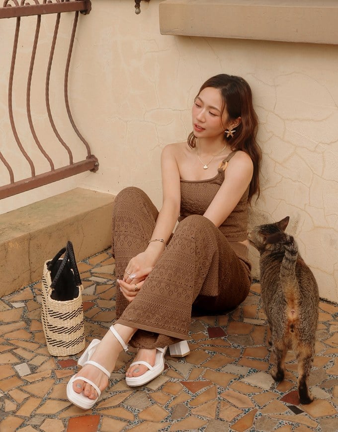 【GUT GUT Design】 Bohemian Crochet Texture Wide Leg Pants