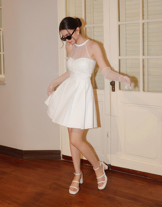 Sweetheart Neckline Padded Mini Dress with Sheer Mesh Halter Panel