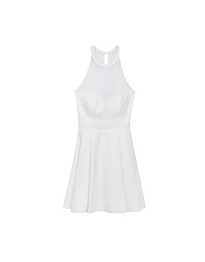 Sweetheart Neckline Padded Mini Dress with Sheer Mesh Halter Panel