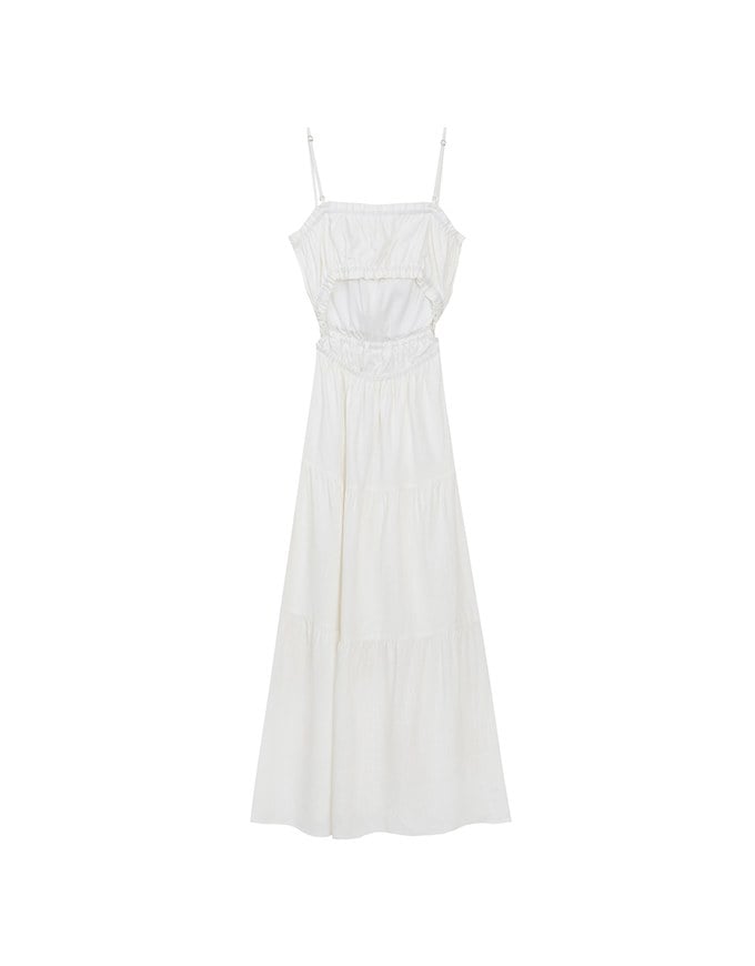 Spaghetti Strap Tassel Front Padded Maxi Dress Featuring Waist Cutouts