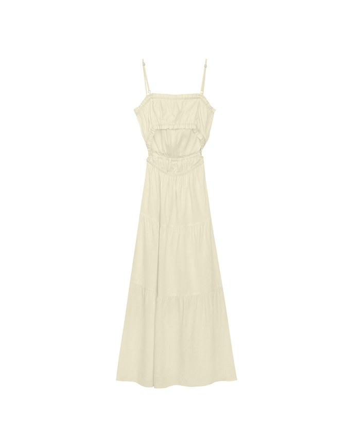 Spaghetti Strap Tassel Front Padded Maxi Dress Featuring Waist Cutouts