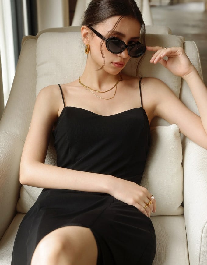Satin Spaghetti Strap Padded Maxi Dress with Sheer Panel Flare Hem