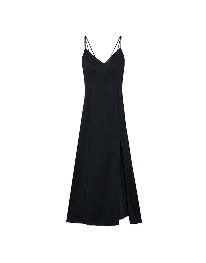 Satin Spaghetti Strap Padded Maxi Dress with Sheer Panel Flare Hem