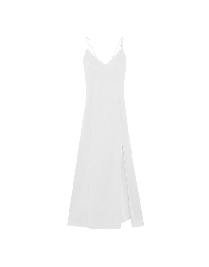 Satin Spaghetti Strap Padded Maxi Dress with Sheer Panel Flare Hem