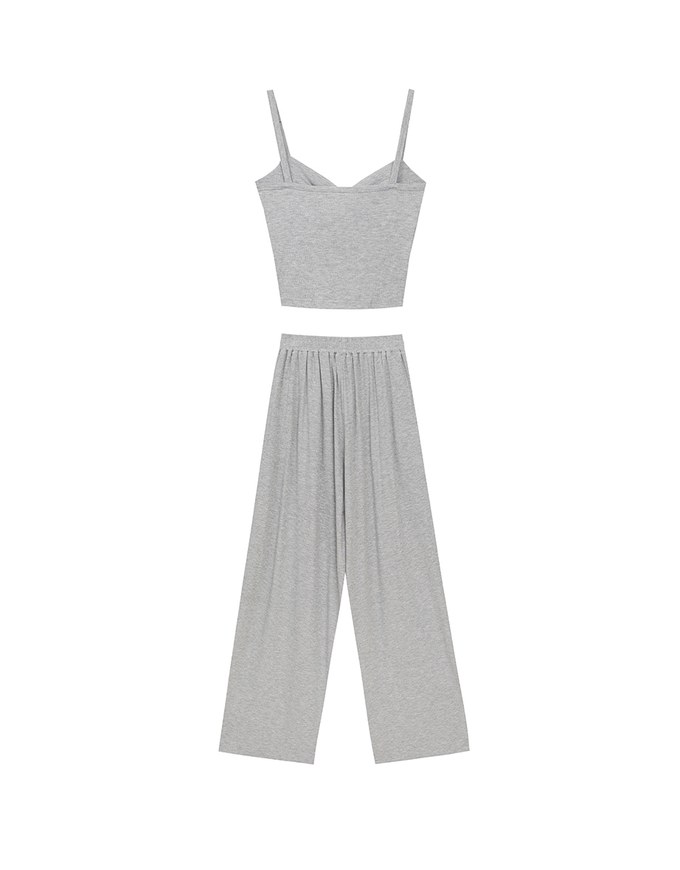 Twist Front V Neck Spaghetti Cami Top and Elastic Waist Relaxed Pants Setwear