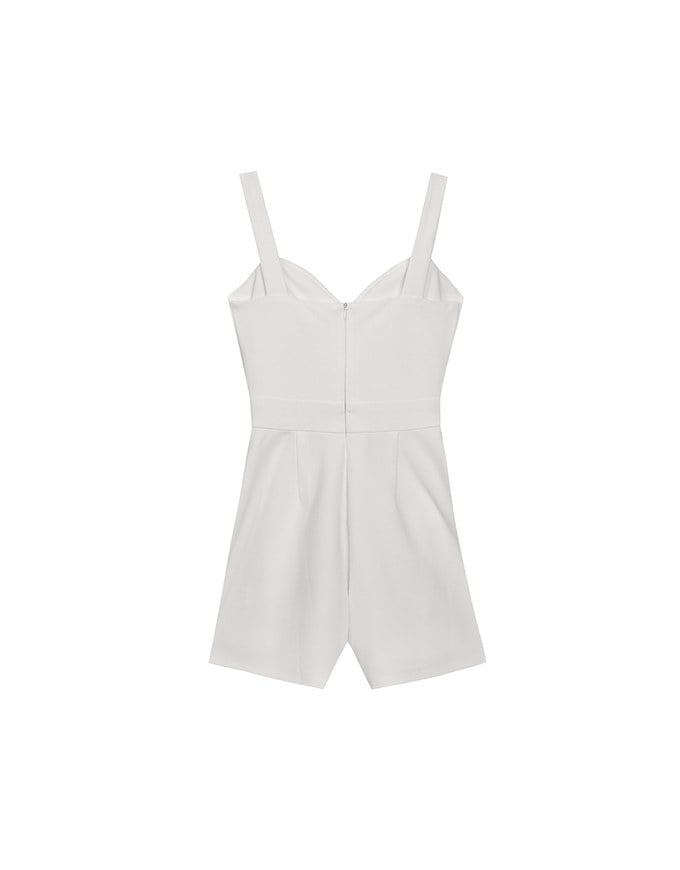 Sweetheart Neckline Wide Strap Pleated Padded Jumpsuit
