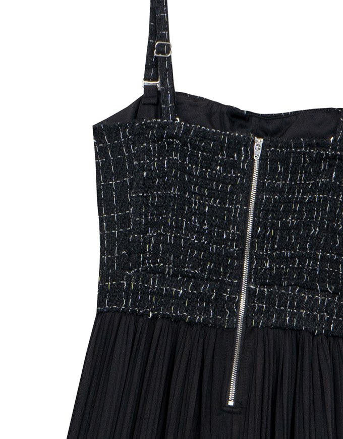 2 Way Tweed Pleated Wide Leg Jumpsuit with Removable Straps