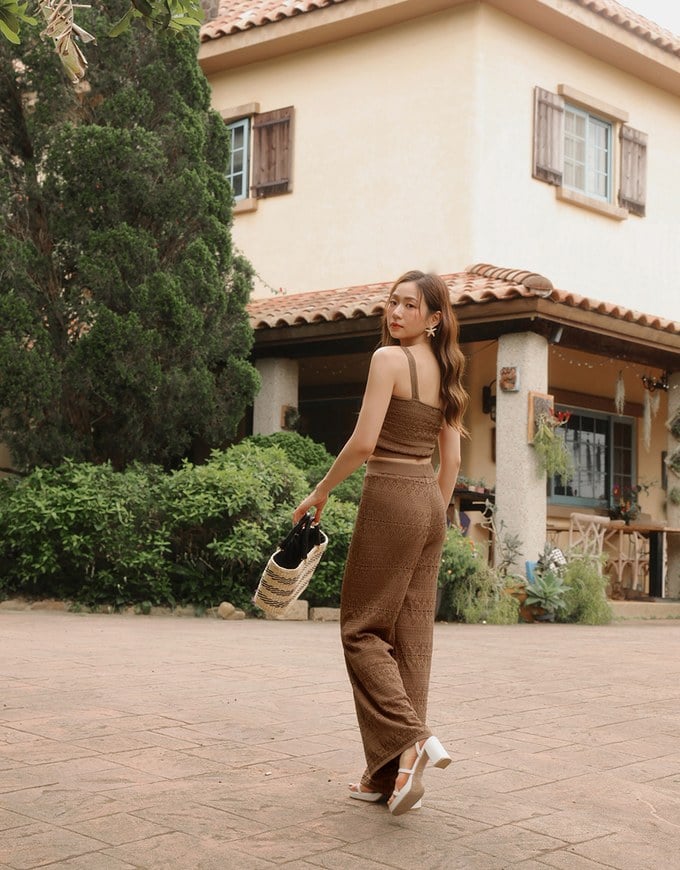 【GUT GUT Design】 Bohemian Crochet Texture Wide Leg Pants