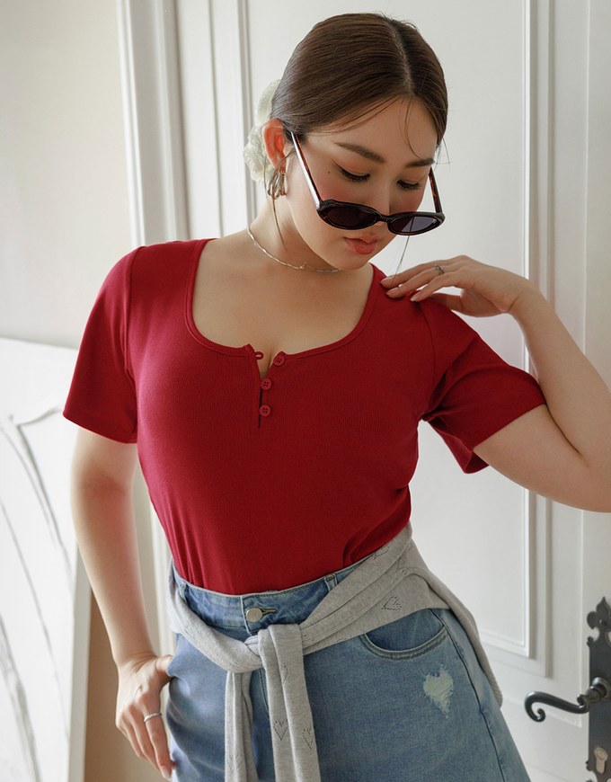 Slim Fit Button Up U Neck Ribbed Crop Top