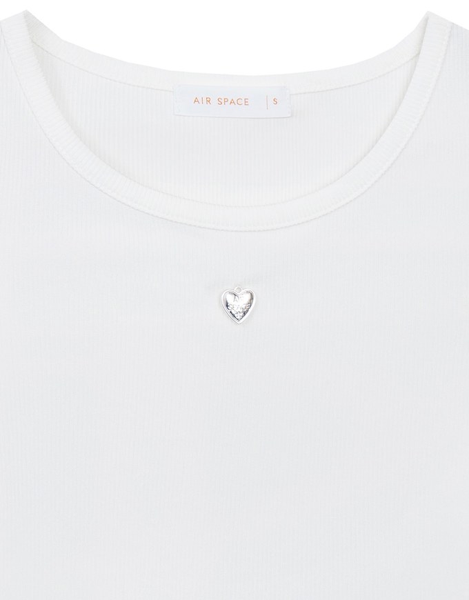 Ribbed Knit Crop Tee with Logo Heart Charm Accent