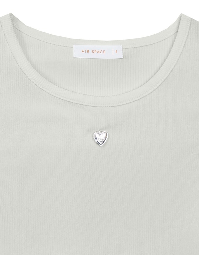 Ribbed Knit Crop Tee with Logo Heart Charm Accent