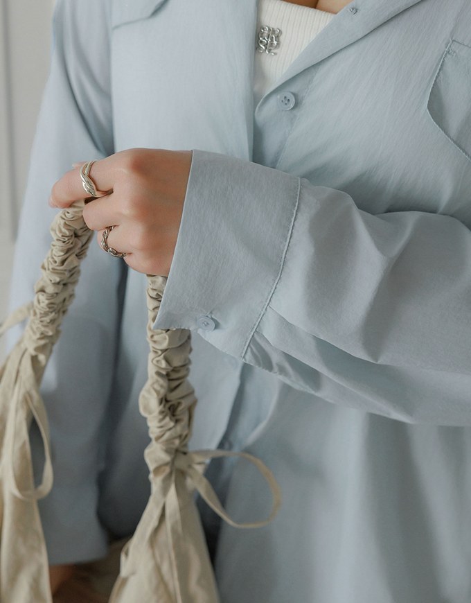 Skin Protection Sheer Button Up Oversized Blouse with Two Flap Pockets
