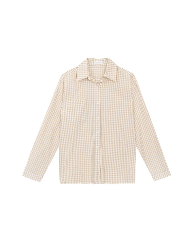 【Lyra & Toby】Embroidery Graphic Oversized Gingham Shirt Blouse