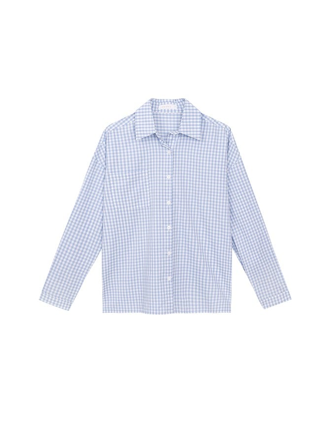 【Lyra & Toby】Embroidery Graphic Oversized Gingham Shirt Blouse