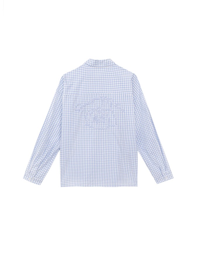 【Lyra & Toby】Embroidery Graphic Oversized Gingham Shirt Blouse