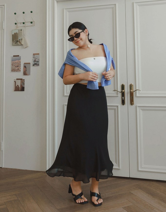 Layered Hem Flowy Chiffon Mermaid Maxi Skirt
