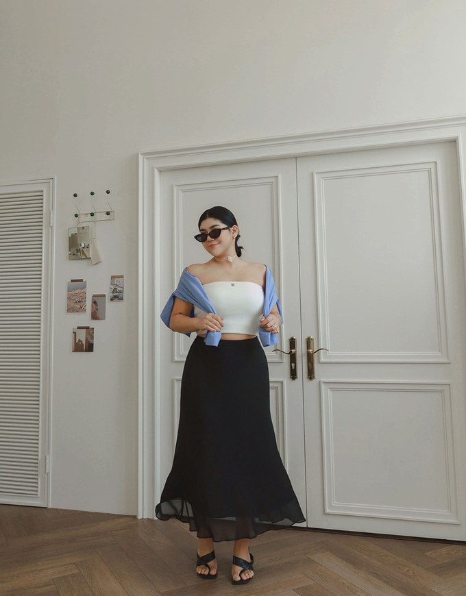 Layered Hem Flowy Chiffon Mermaid Maxi Skirt