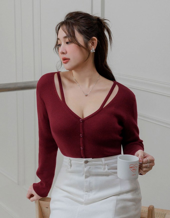 Front Hollow Out Button Up Knitted Top