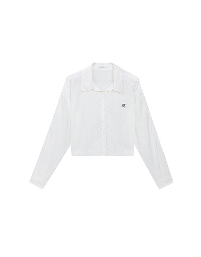 Skin Protection Sheer Button Up Cropped Blouse with AIR SPACE LOGO Embroidered