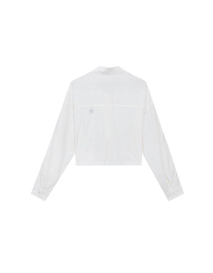 Skin Protection Sheer Button Up Cropped Blouse with AIR SPACE LOGO Embroidered