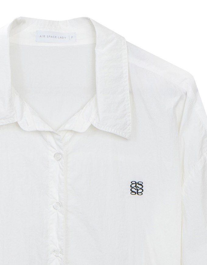Skin Protection Sheer Button Up Cropped Blouse with AIR SPACE LOGO Embroidered