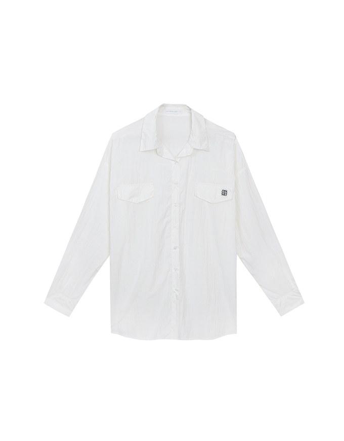 Skin Protection Sheer Button Up Oversized Blouse with Two Flap Pockets