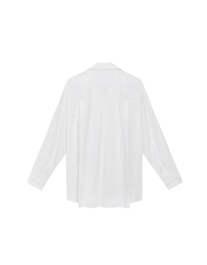 Skin Protection Sheer Button Up Oversized Blouse with Two Flap Pockets