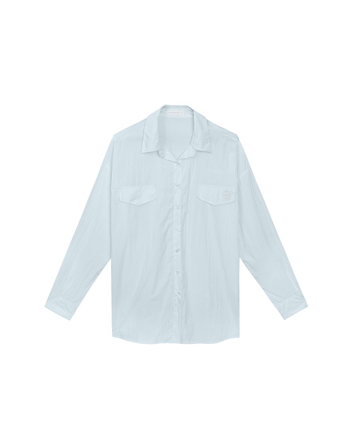 Skin Protection Sheer Button Up Oversized Blouse with Two Flap Pockets