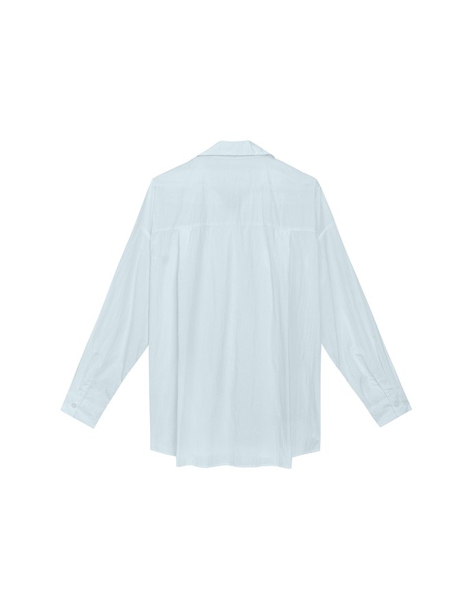 Skin Protection Sheer Button Up Oversized Blouse with Two Flap Pockets