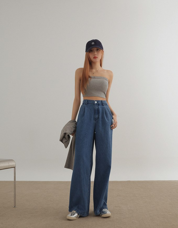 【Den!m LITE】Lightweight Soft Denim Pleated Straight Leg Pants