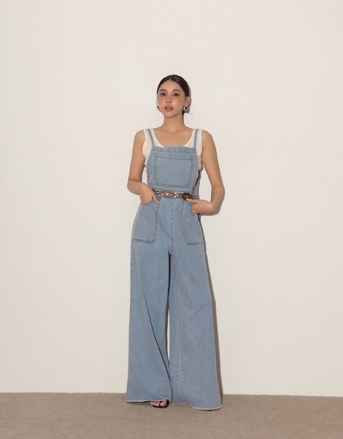 Casual Chic Wide Leg Jeans Denim Jumpsuit with Front Pocket
