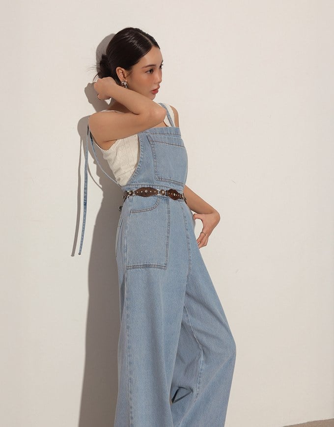 Casual Chic Wide Leg Jeans Denim Jumpsuit with Front Pocket